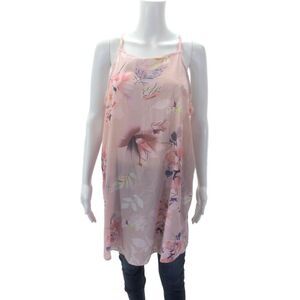 Designer Womens Floral Print Sleeveless Square Neck Blouse Pink Size L